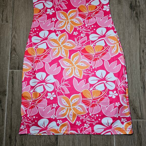 Shein Swimsuit Cover-up Pool Beach Dress Pink Orange Floral Midi Soft Stretchy - Picture 5 of 12